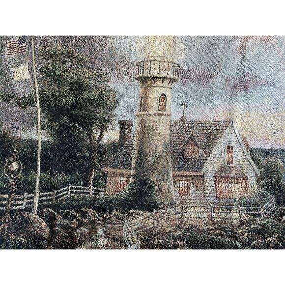 Thomas Kincade Woven Tapestry USA Lighthouse Scene Heavyweight 65 X 44 - Picture 3 of 7